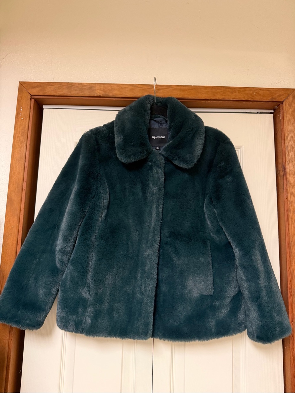Madewell Forest Green Plush Faux Fur Peacoat